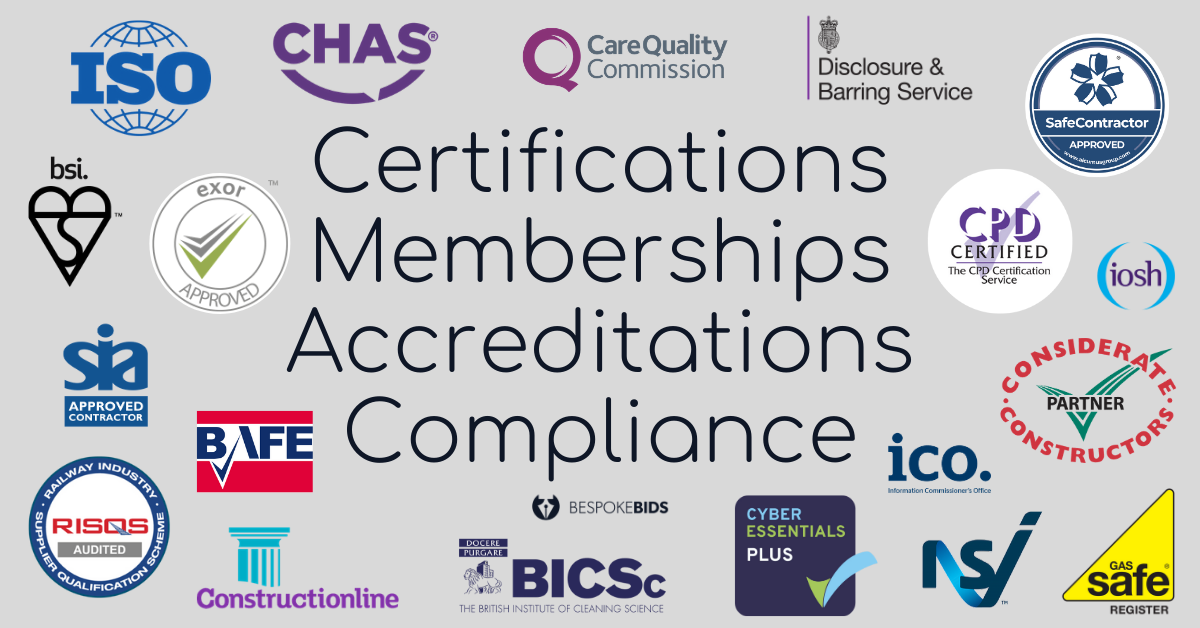 certifications, memberships, accreditations and compliance standards